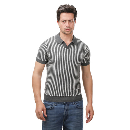 ZARA Textured Knit V-Neck Polo Shirt