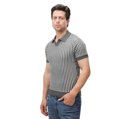 ZARA Textured Knit V-Neck Polo Shirt