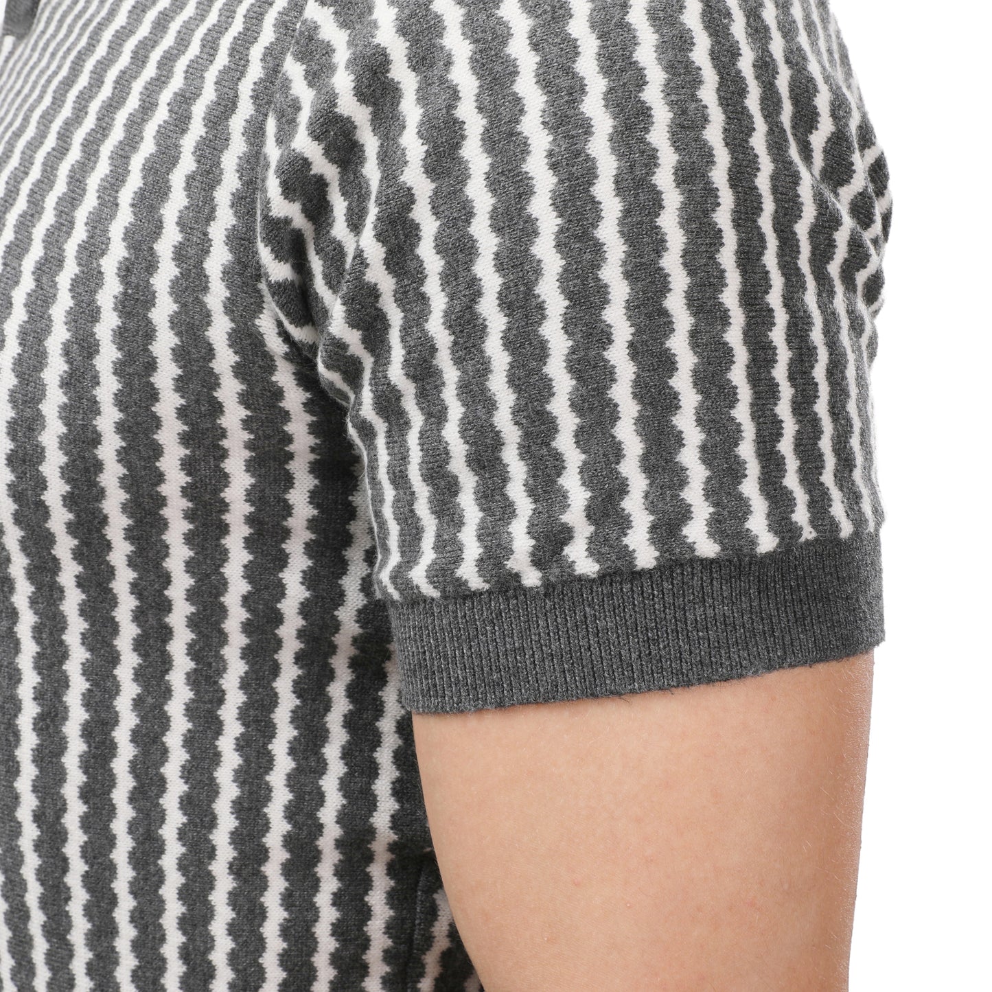 ZARA Textured Knit V-Neck Polo Shirt