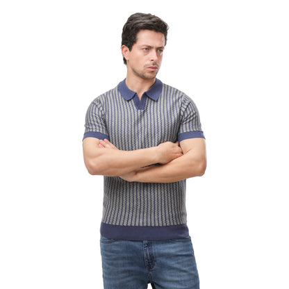 ZARA Textured Knit V-Neck Polo Shirt