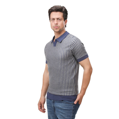 ZARA Textured Knit V-Neck Polo Shirt