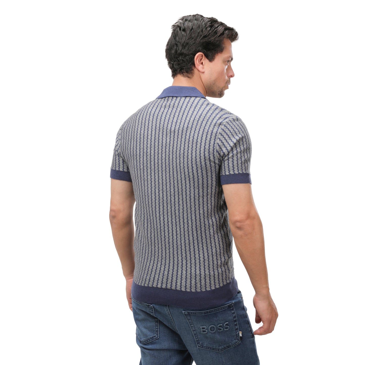 ZARA Textured Knit V-Neck Polo Shirt