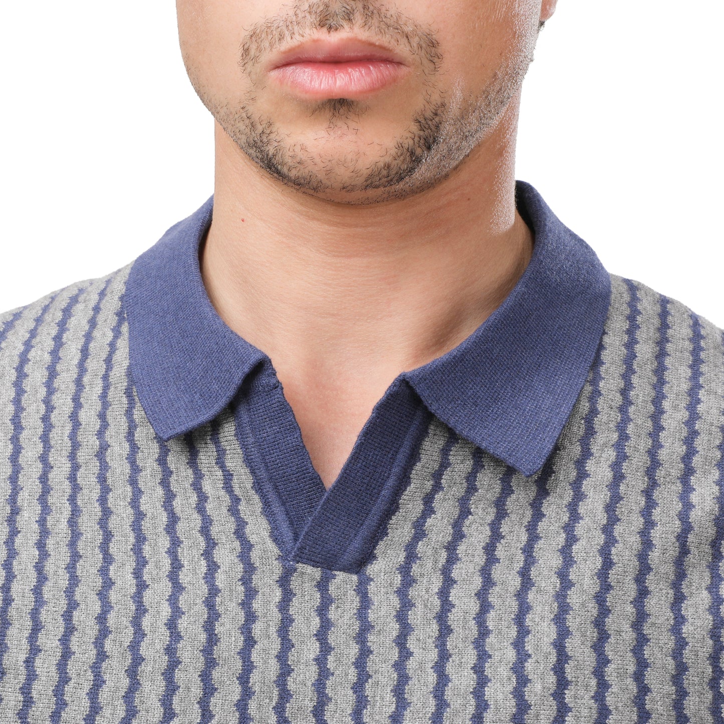 ZARA Textured Knit V-Neck Polo Shirt