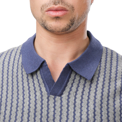 ZARA Textured Knit V-Neck Polo Shirt