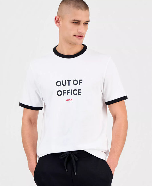 BOSS Men's Grey Melange Contrast Logo Shoulder Tape Luxury T-Shirt