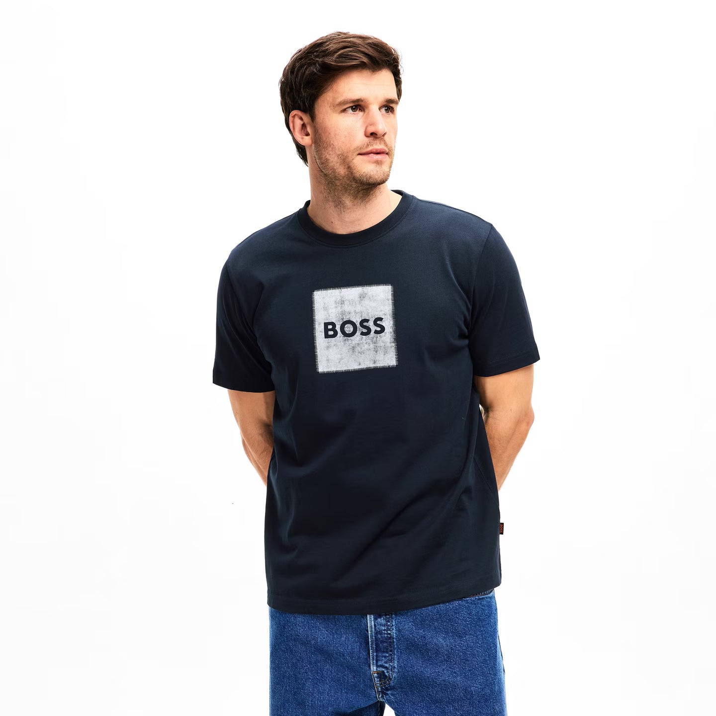 BOSS Men's Distressed Box Logo Luxury T-Shirt