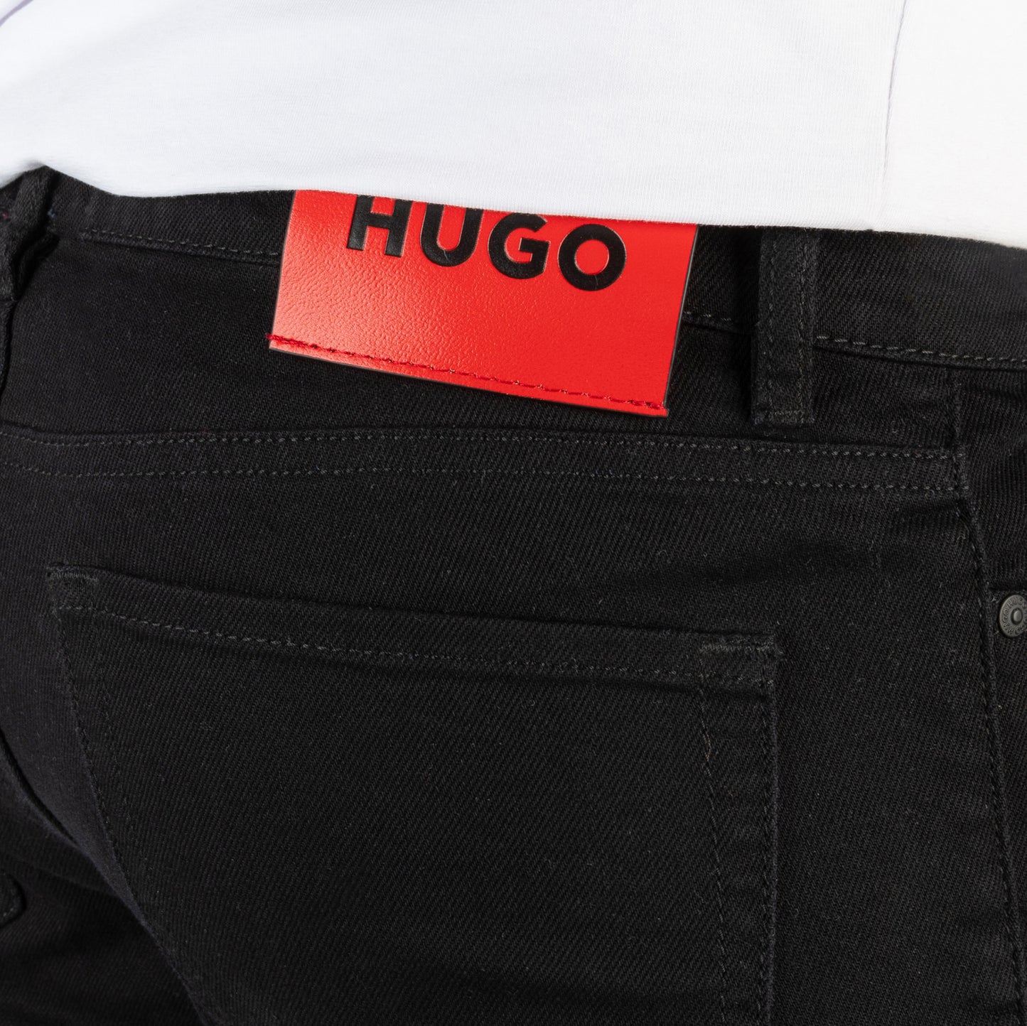 HUGO Men's Designer Denim with Signature Red Logo Patch