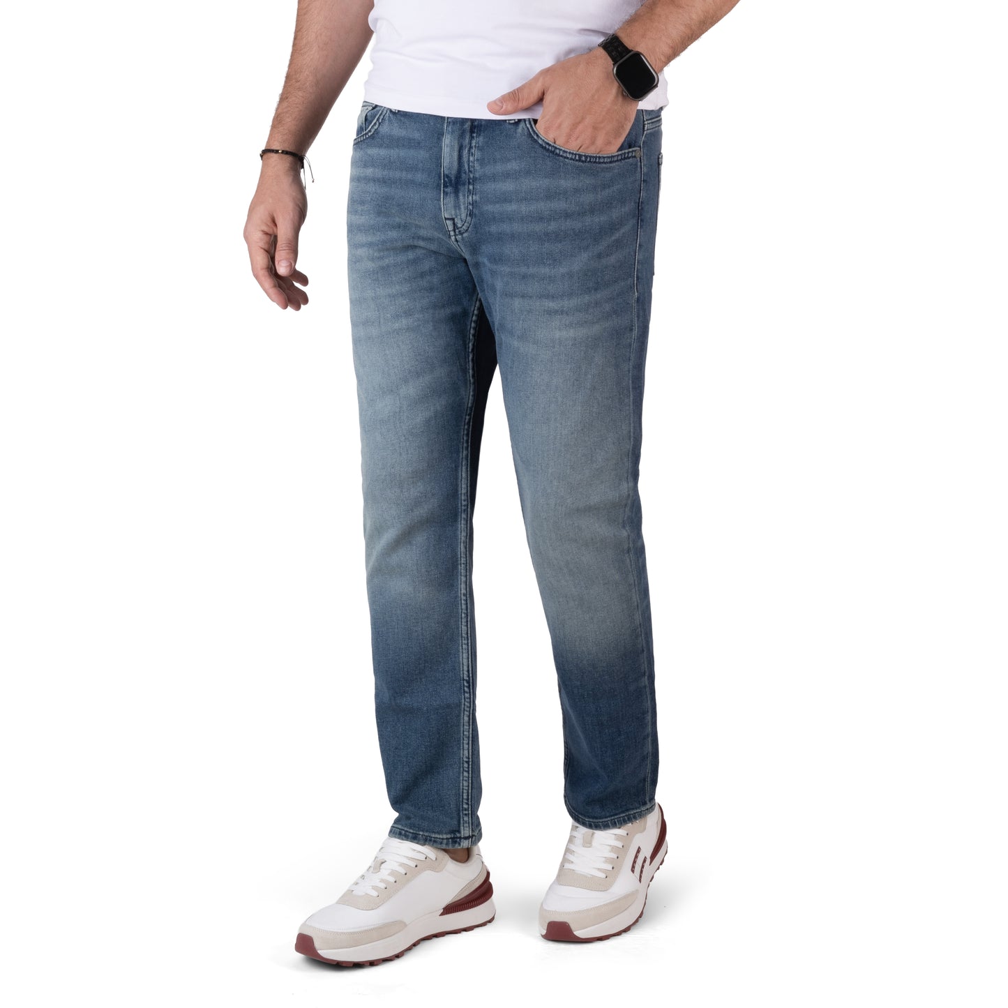 BOSS Men's Slim-Fit Stretch Jeans with Subtle Fading
