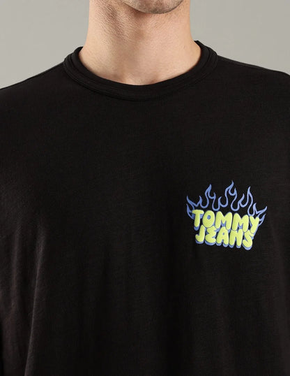 Tommy Jeans Men's Blue Flames Graphic Streetwear T-Shirt