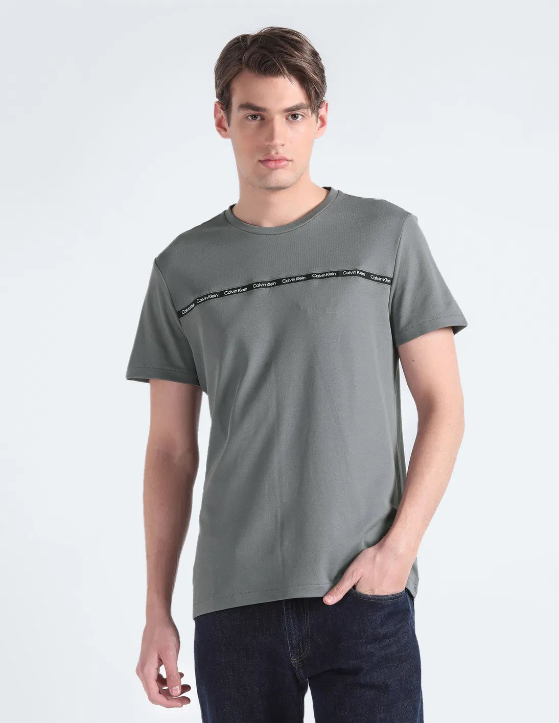 Calvin Klein Logo Tape Chest Crew Neck T-Shirt