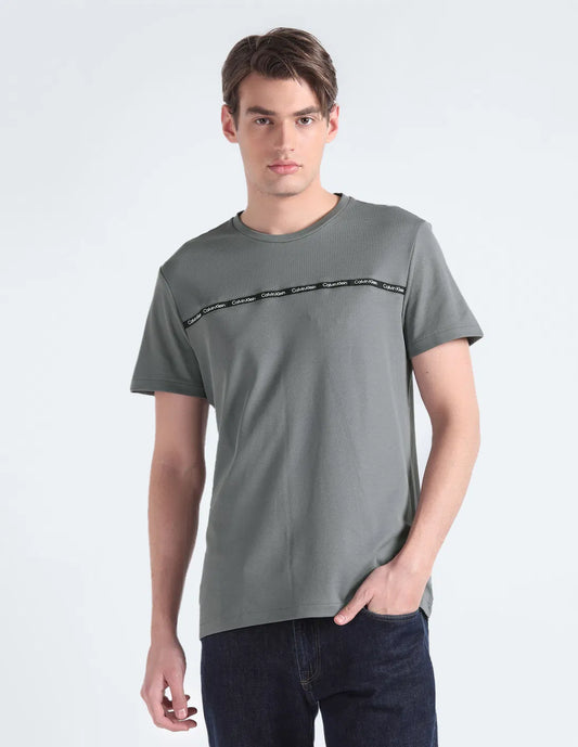 Calvin Klein Logo Tape Chest Crew Neck T-Shirt