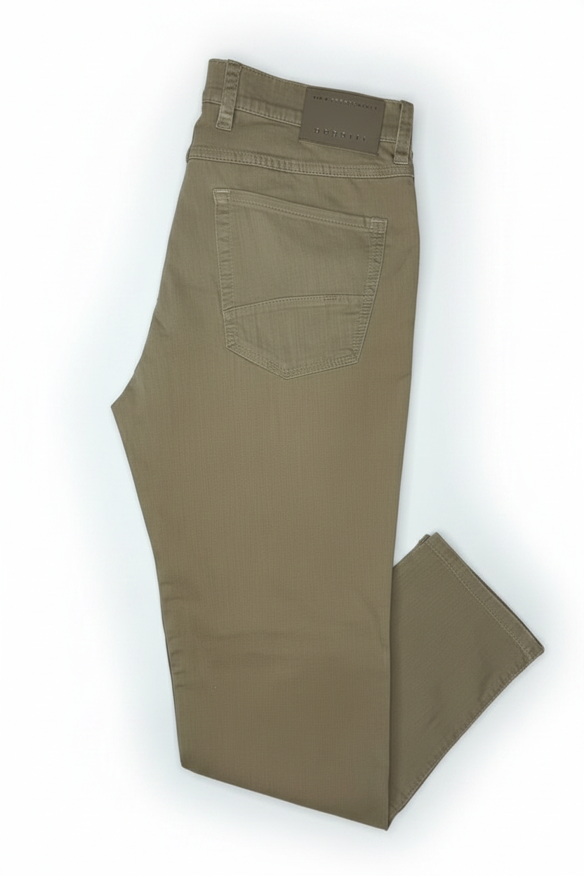 Bugatti Men's Beige Stretch Cotton Five-Pocket Chino Trousers
