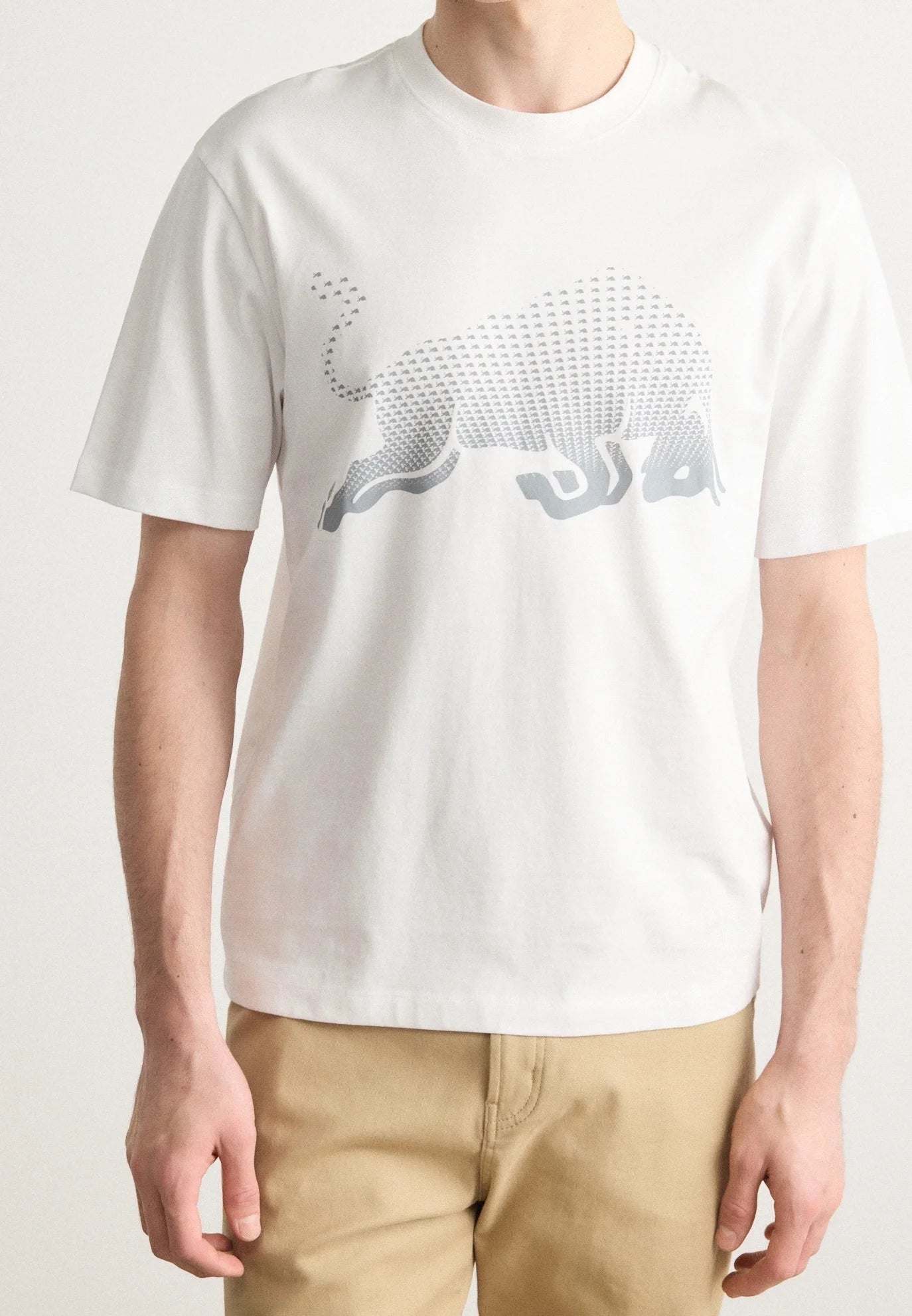 HUGO x Red Bull Men's Off-White Halftone Bull Graphic Luxury T-Shirt