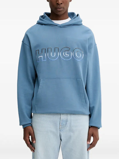 HUGO Men’s Black Hoodie with Front Logo - Hugo Blue