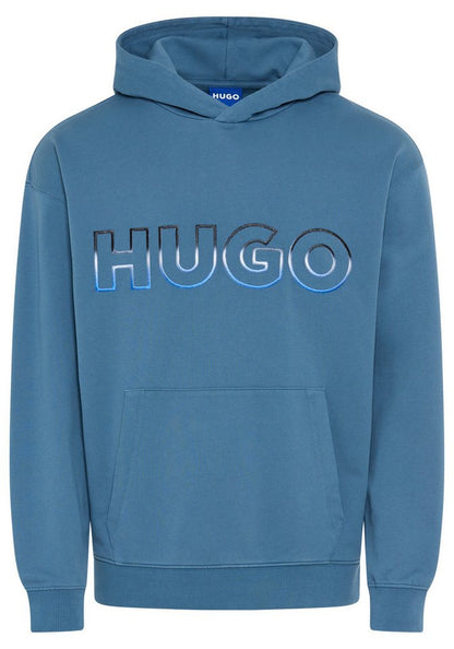 HUGO Men’s Black Hoodie with Front Logo - Hugo Blue