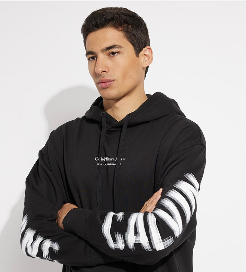 Calvin Klein Jeans Hoodie - Black Graphic Sweatshirt with Sleeve Print