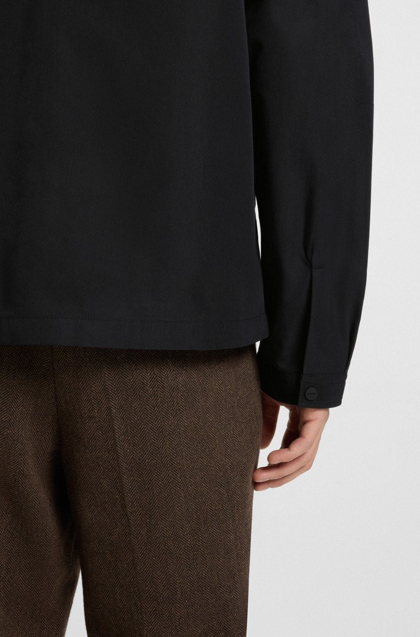 HUGO Men's Zip-Up Overshirt Jacket with Red Logo Patch