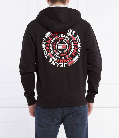 Tommy Jeans Black Zip-Up Hoodie with Back Print - Premium Cotton