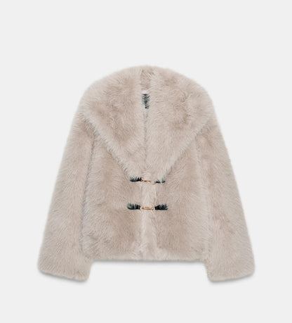 Zara SHORT FAUX FUR COAT WITH TOGGLES