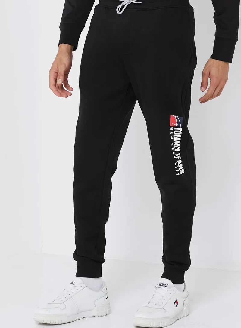 Tommy Jeans Black Joggers with Vertical NYC Logo and Back Pocket