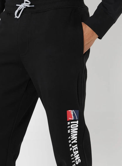 Tommy Jeans Black Joggers with Vertical NYC Logo and Back Pocket