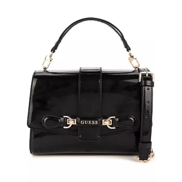 GUESS Women’s Black Patent Glossy Crossbody Bag with Gold Hardware