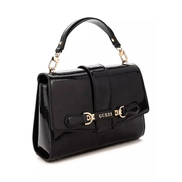 GUESS Women’s Black Patent Glossy Crossbody Bag with Gold Hardware