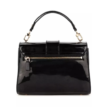 GUESS Women’s Black Patent Glossy Crossbody Bag with Gold Hardware