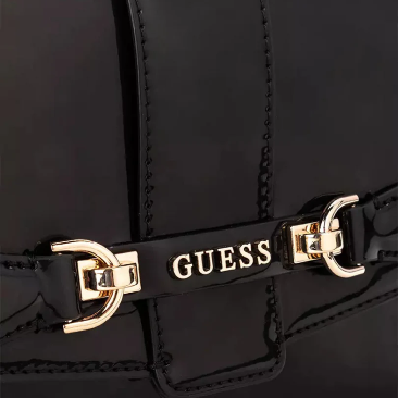 GUESS Women’s Black Patent Glossy Crossbody Bag with Gold Hardware