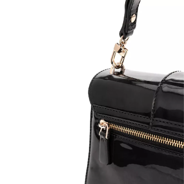 GUESS Women’s Black Patent Glossy Crossbody Bag with Gold Hardware