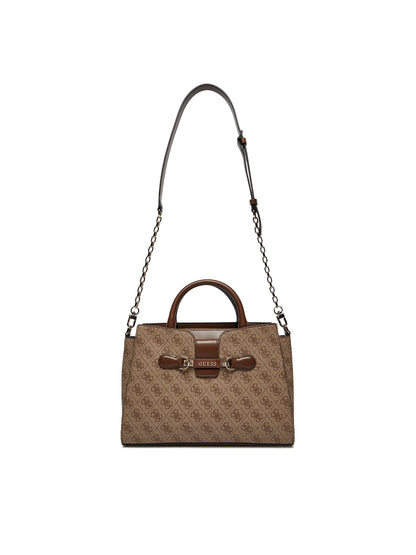 GUESS Women's Black Patent Glossy Crossbody Bag with Gold Buckle Detail