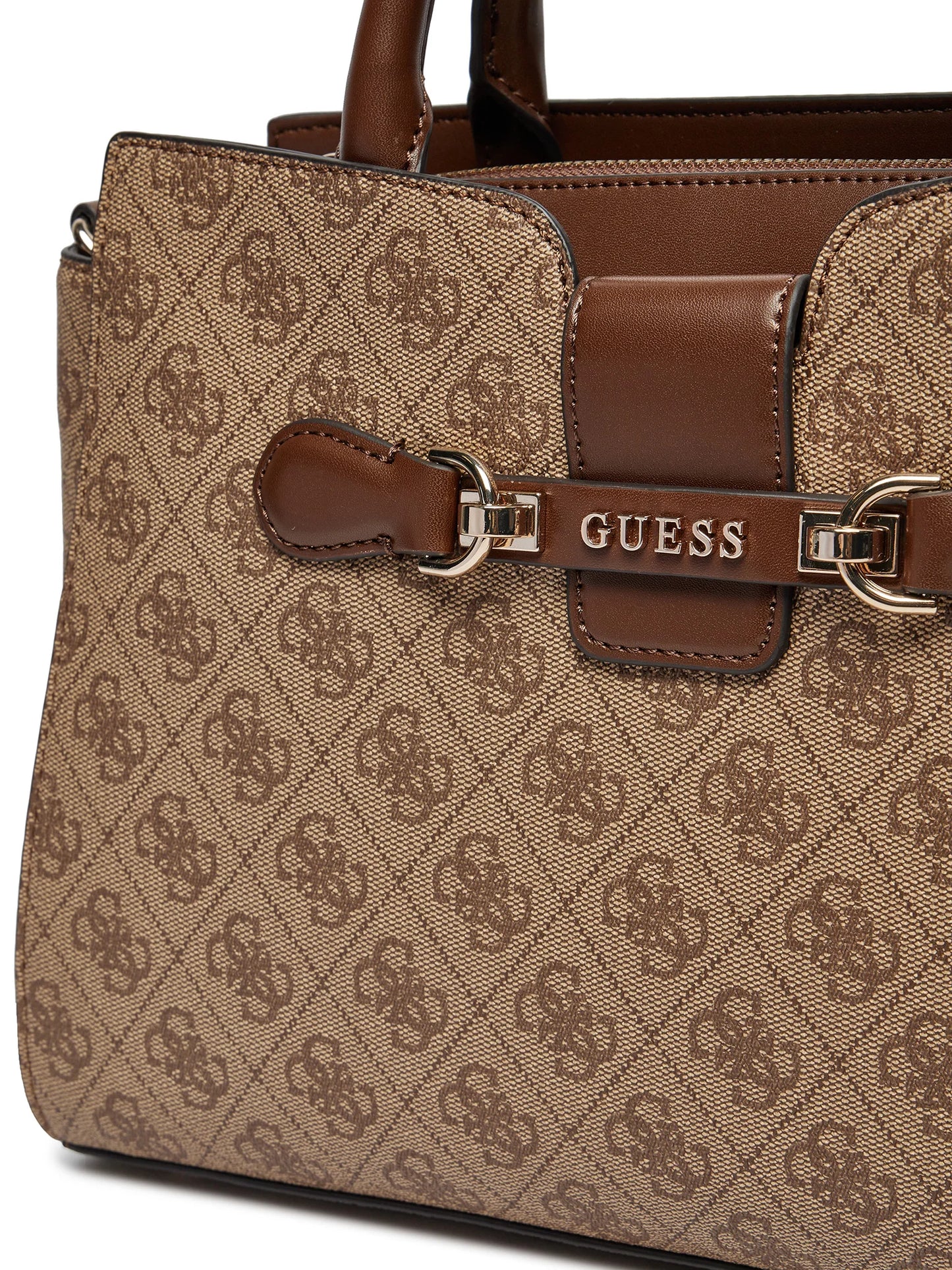 GUESS Women's Black Patent Glossy Crossbody Bag with Gold Buckle Detail