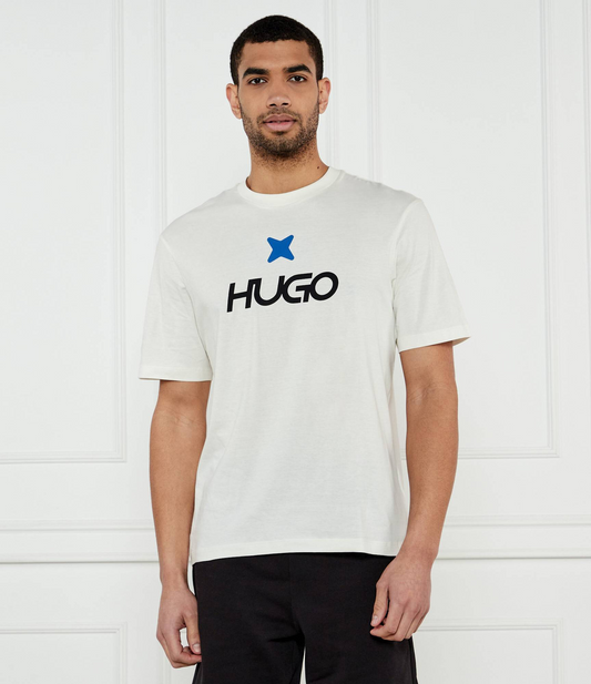 HUGO Cotton T-Shirt with Circular Logo Graphic Print