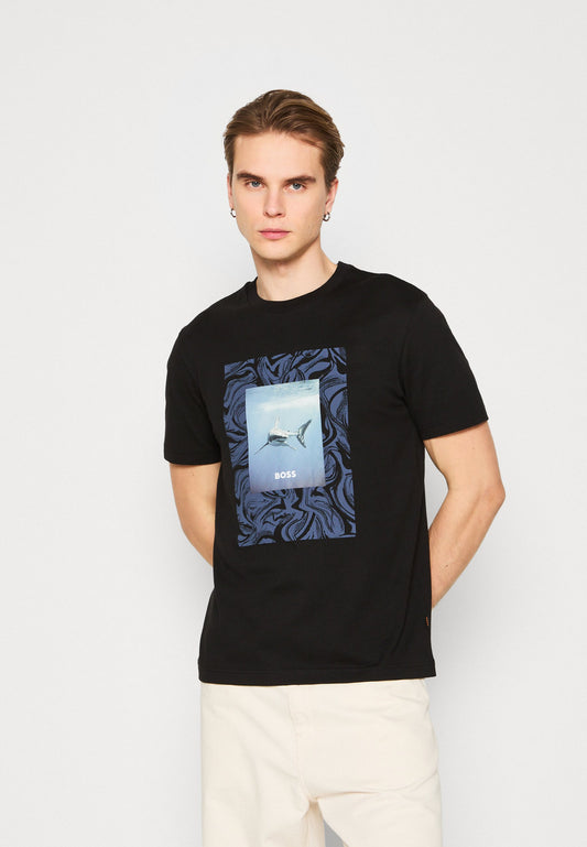 HUGO Cotton T-Shirt with Circular Logo Graphic Print