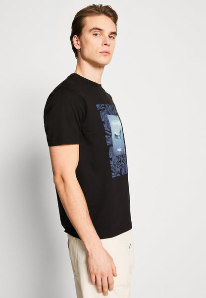 HUGO Cotton T-Shirt with Circular Logo Graphic Print