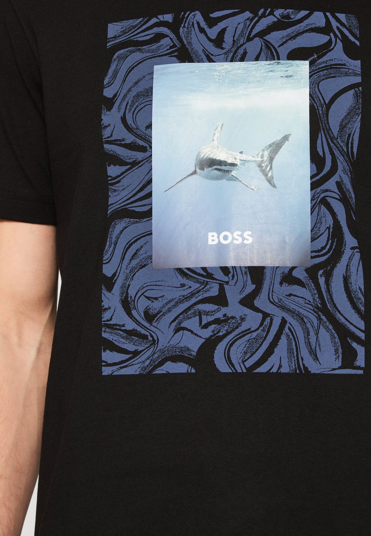 HUGO Cotton T-Shirt with Circular Logo Graphic Print