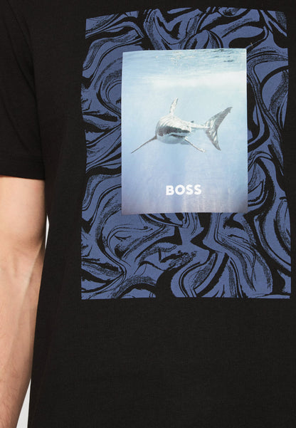 HUGO Cotton T-Shirt with Circular Logo Graphic Print