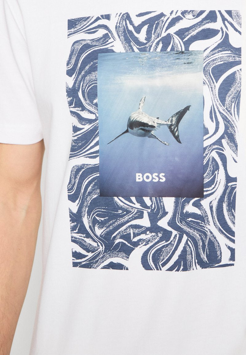 HUGO Cotton T-Shirt with Circular Logo Graphic Print