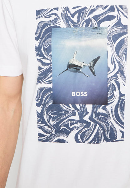 HUGO Cotton T-Shirt with Circular Logo Graphic Print