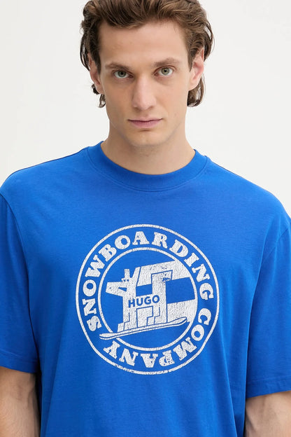 BOSS Cotton T-Shirt with Shark Graphic Print in Wavy Frame