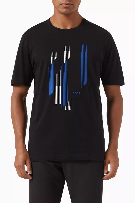 BOSS Cotton T-Shirt with Horizontal Stacked Graphic Lines