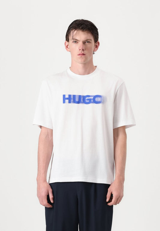 HUGO Cotton T-Shirt with Contemporary Blurred Logo Graphic
