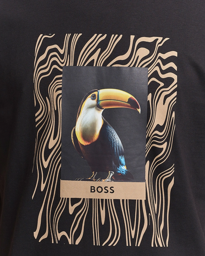HUGO Cotton T-Shirt with Central Logo and Contrast Blue Accent