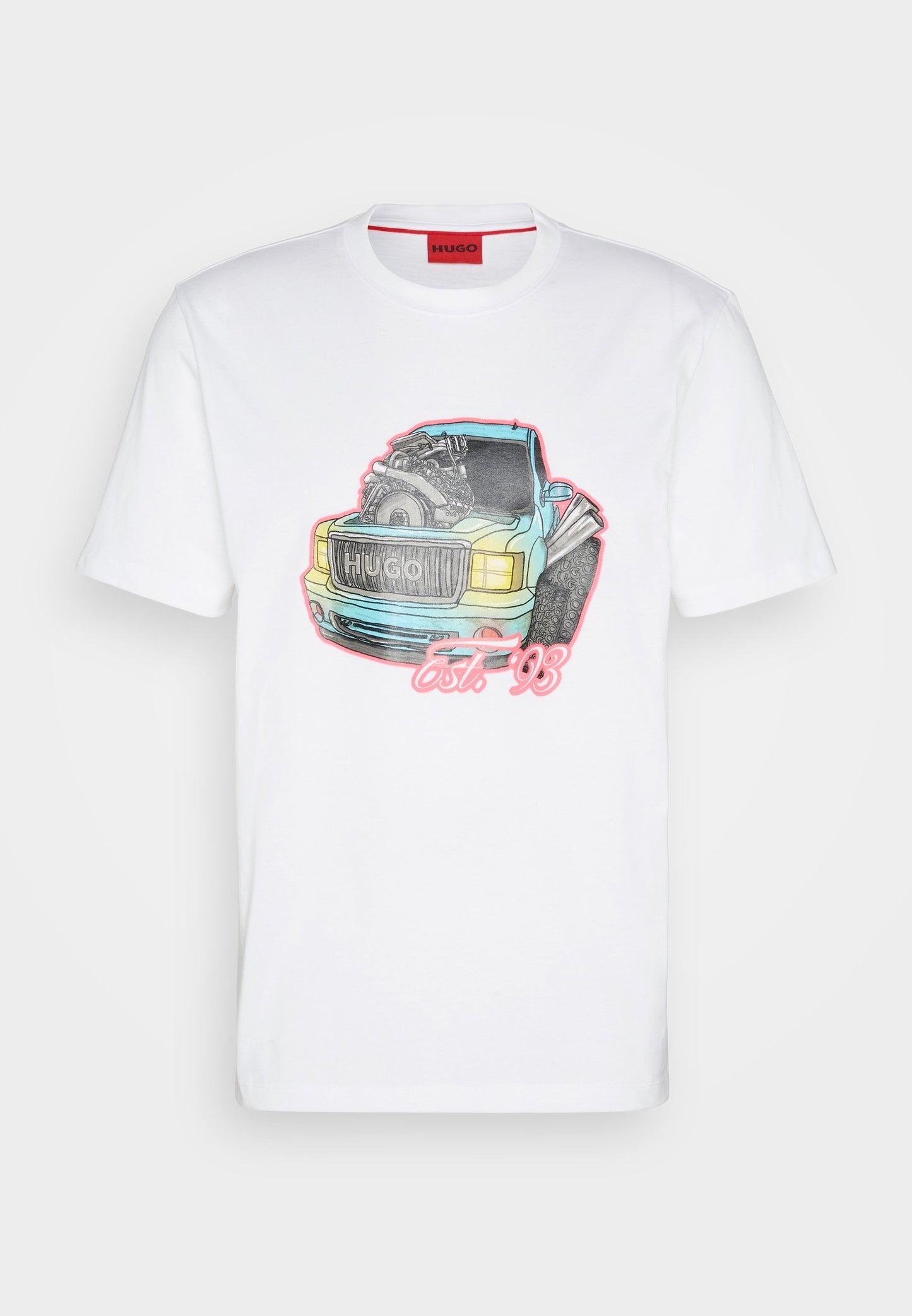 HUGO Statement T-Shirt with Bold Car Engine Artwork