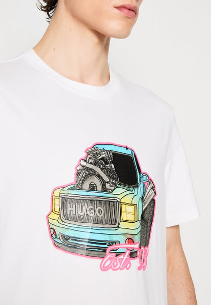 HUGO Statement T-Shirt with Bold Car Engine Artwork