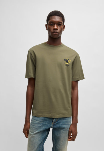 HUGO Cotton T-Shirt with Contemporary Orange Stacked Logo Graphic