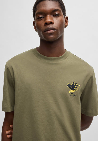 HUGO Cotton T-Shirt with Contemporary Orange Stacked Logo Graphic