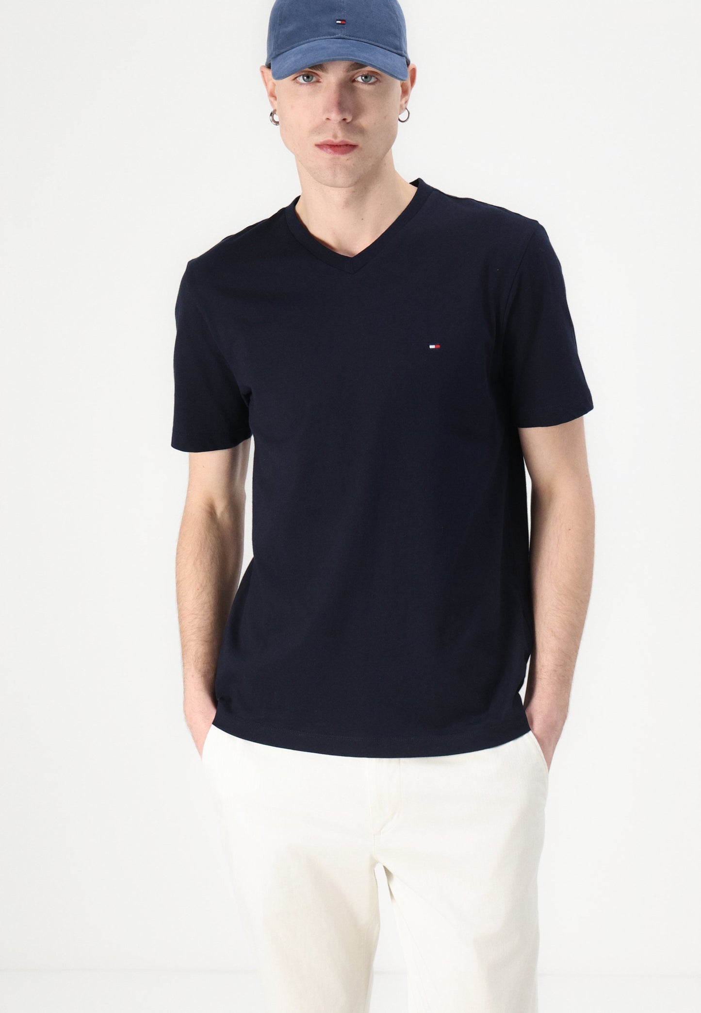 Tommy Hilfiger Men's V-Neck T-Shirt with Flag Logo