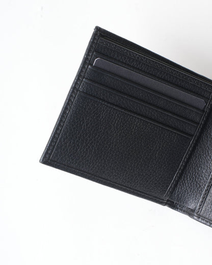 BOSS Grained Leather Bifold Wallet with Embossed Logo