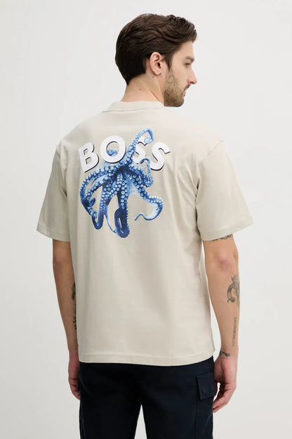 BOSS Cotton T-Shirt with Framed Forest and Cityscape Graphic